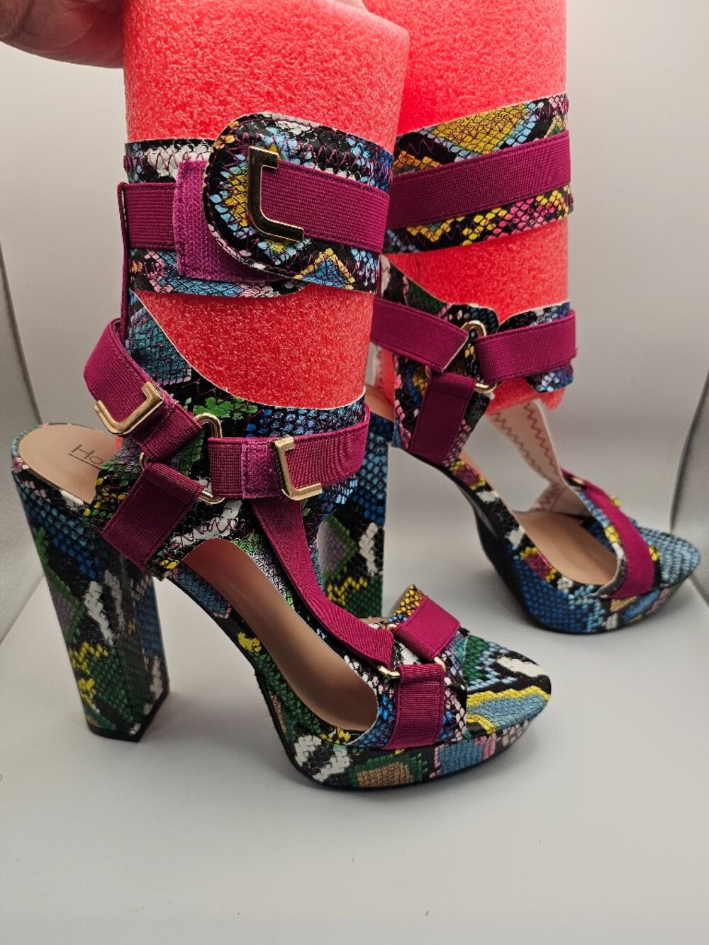 Hot Tomato “Cardee” Multi‑Color Snakeskin Platform Block Heel Sandals – Size 9W - Picture 5 of 9